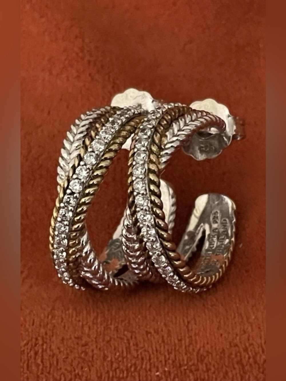 Judith Ripka sterling silver 925 criss cross hoop earrings